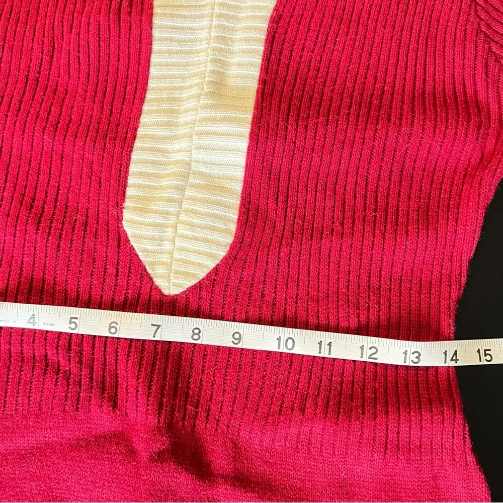 Vintage 70s Wool Blend Knit Shift Dress Sz 8 Burgundy Ivory Stretch Belt Silver - Picture 11 of 14